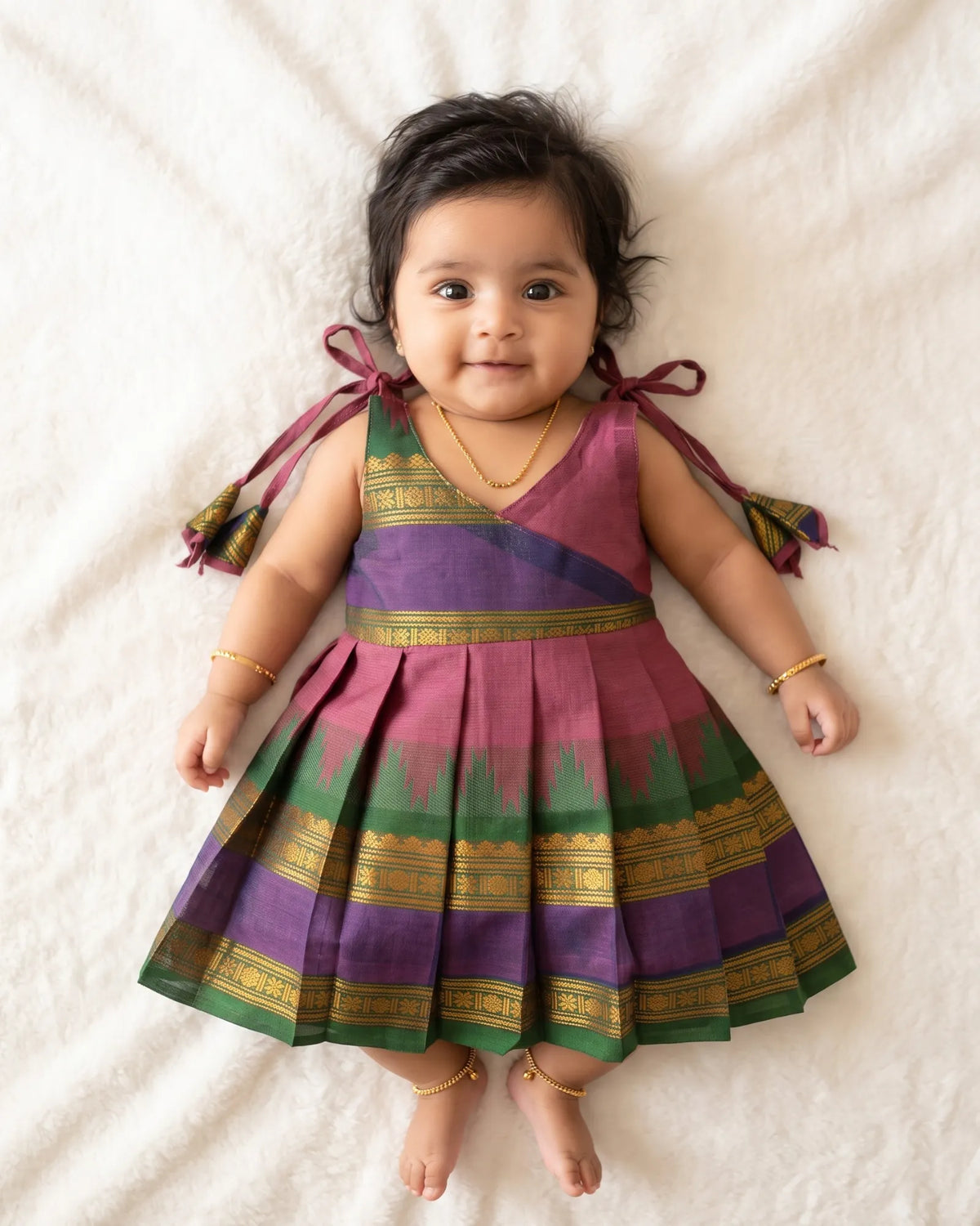 Mauve Pink Chettinad Cotton Newborn Frock - Handloom Function Wear LF2082