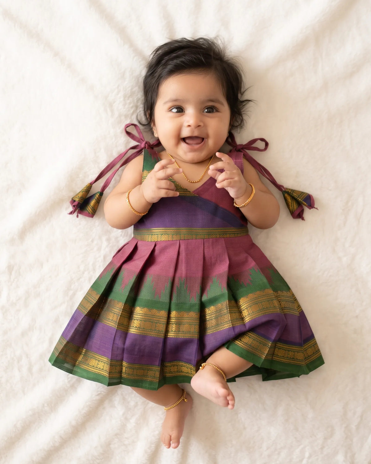 Mauve Pink Chettinad Cotton Newborn Frock - Handloom Function Wear LF2082