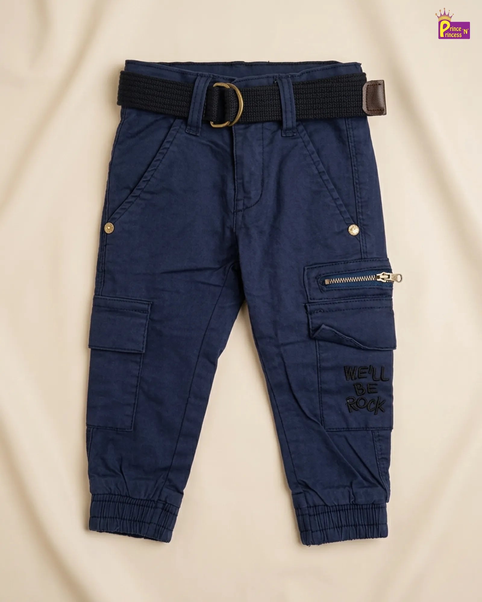 Boys Cargo Pant – Kids Navy Blue Jogger Cargo Pants with Zip Pocket & Ribbed Hem PT058