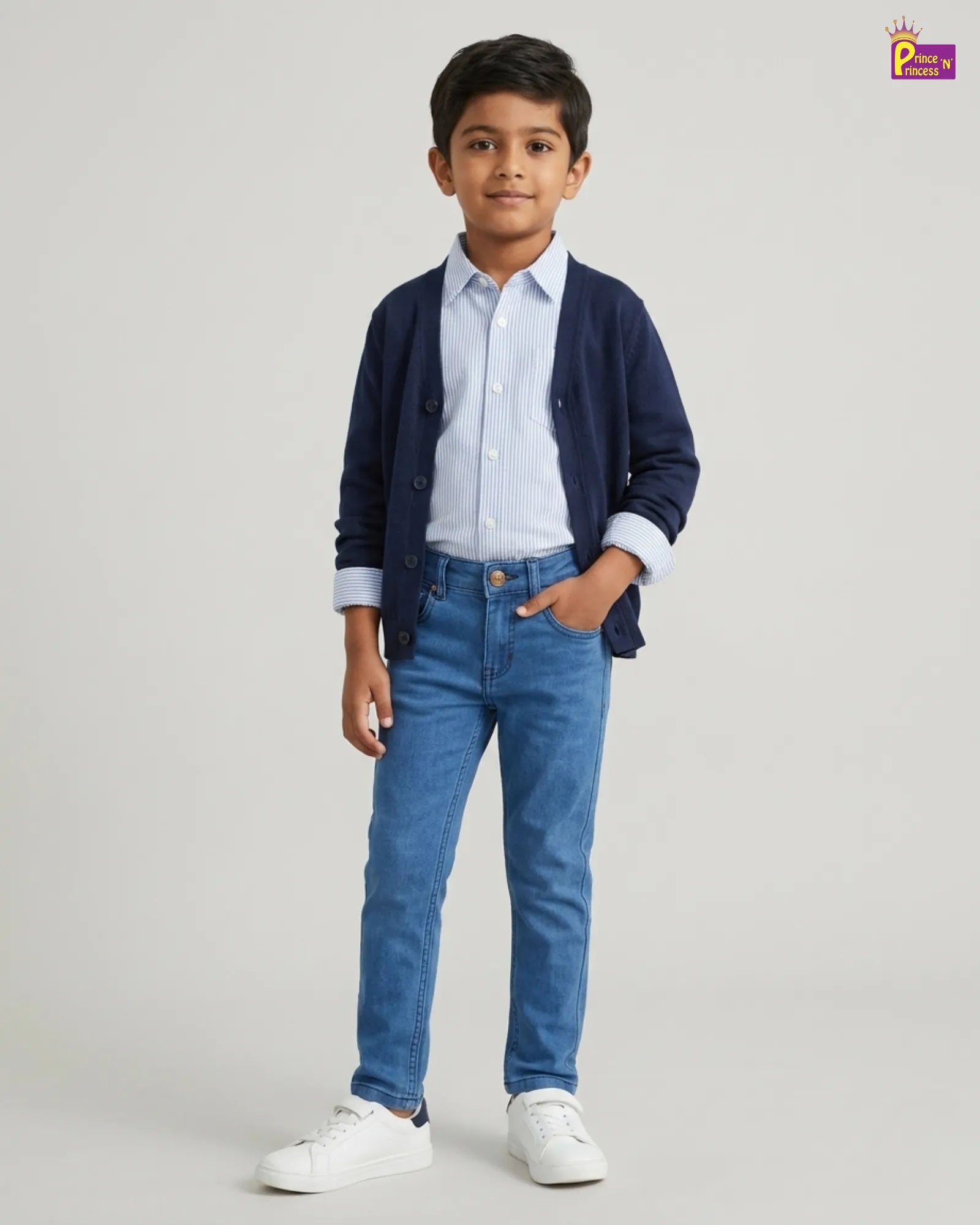 Boys Jeans - Kids Slim Fit Mid Blue Stretch Denim Pants for School & Casual Wear PT060