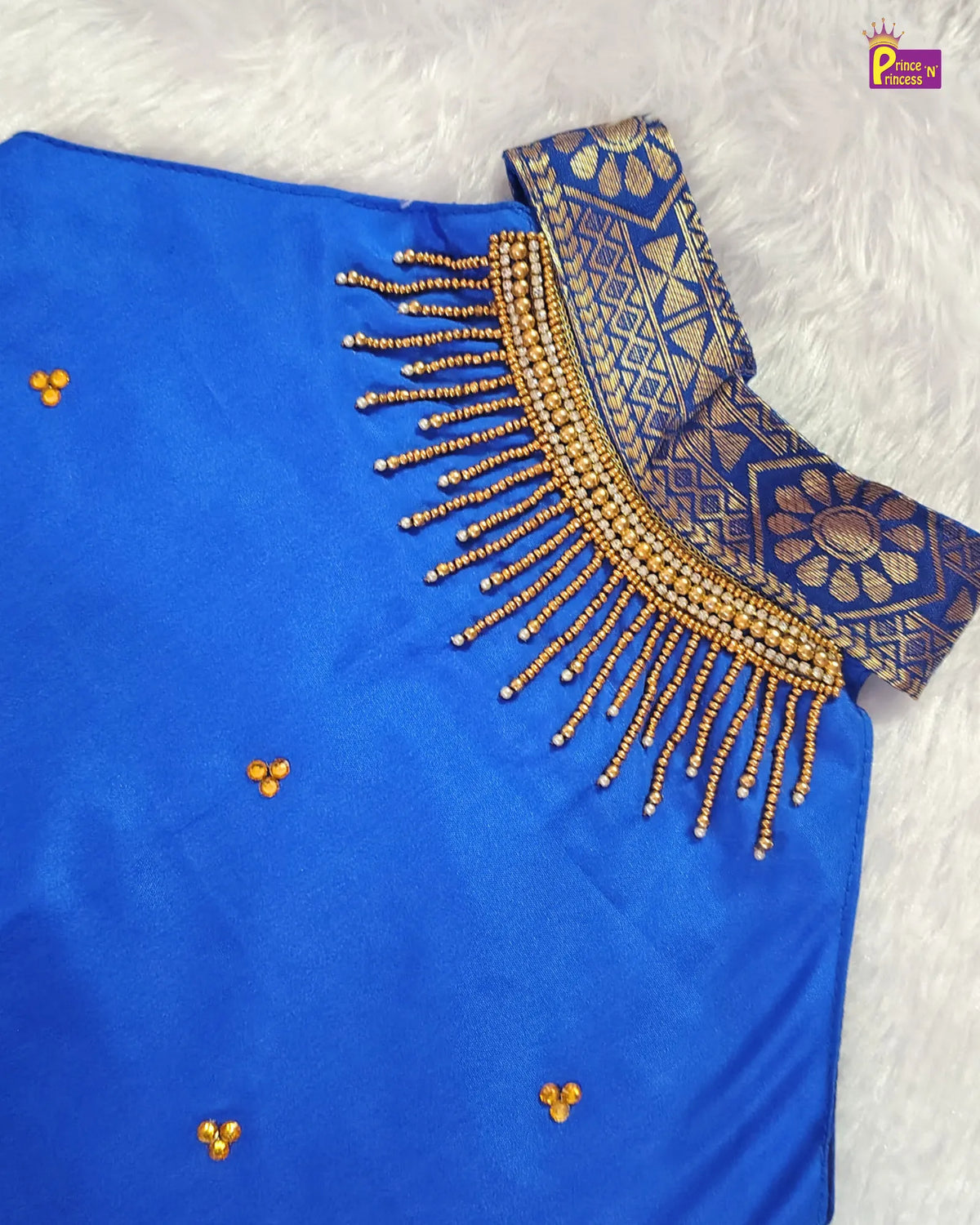 Girls Pattu Pavadai Set - Royal Blue Top with Blush Gold Zari Skirt PPP2171