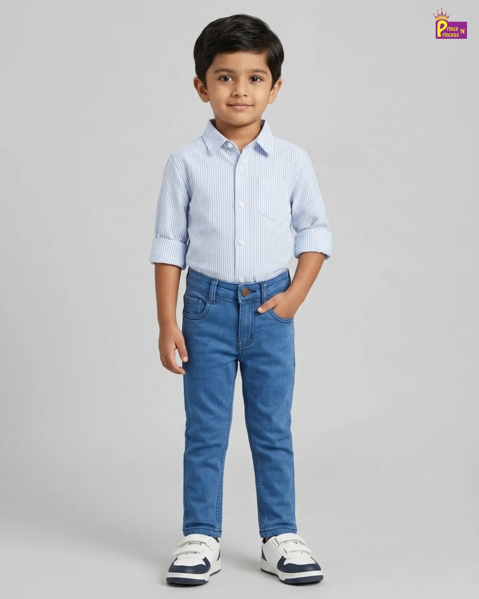 Boys Jeans - Kids Slim Fit Mid Blue Stretch Denim Pants for Casual Wear PT061
