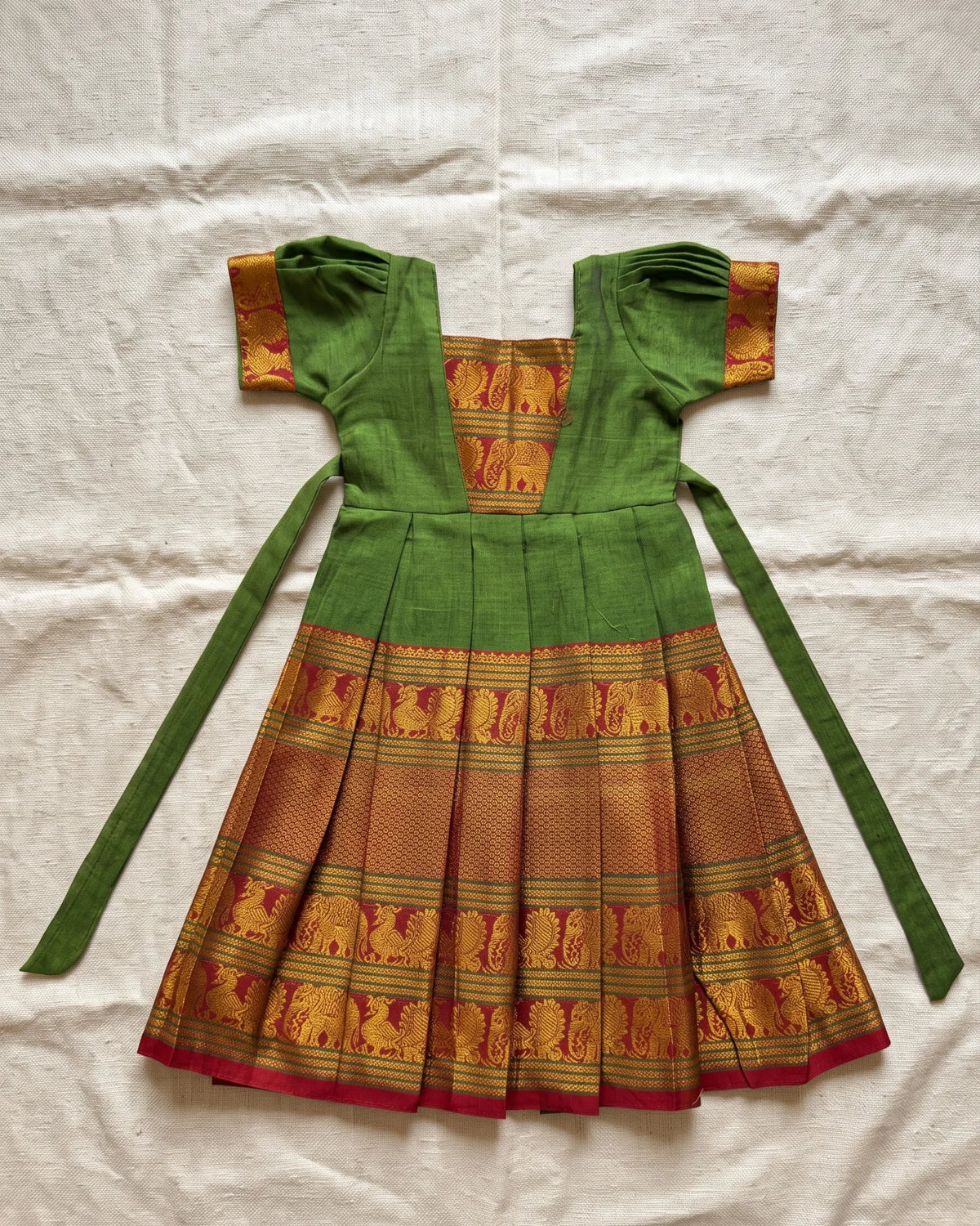 Green Kalyani Cotton Pattu Gown for Girls - Soft Pongal Festive Wear PG751