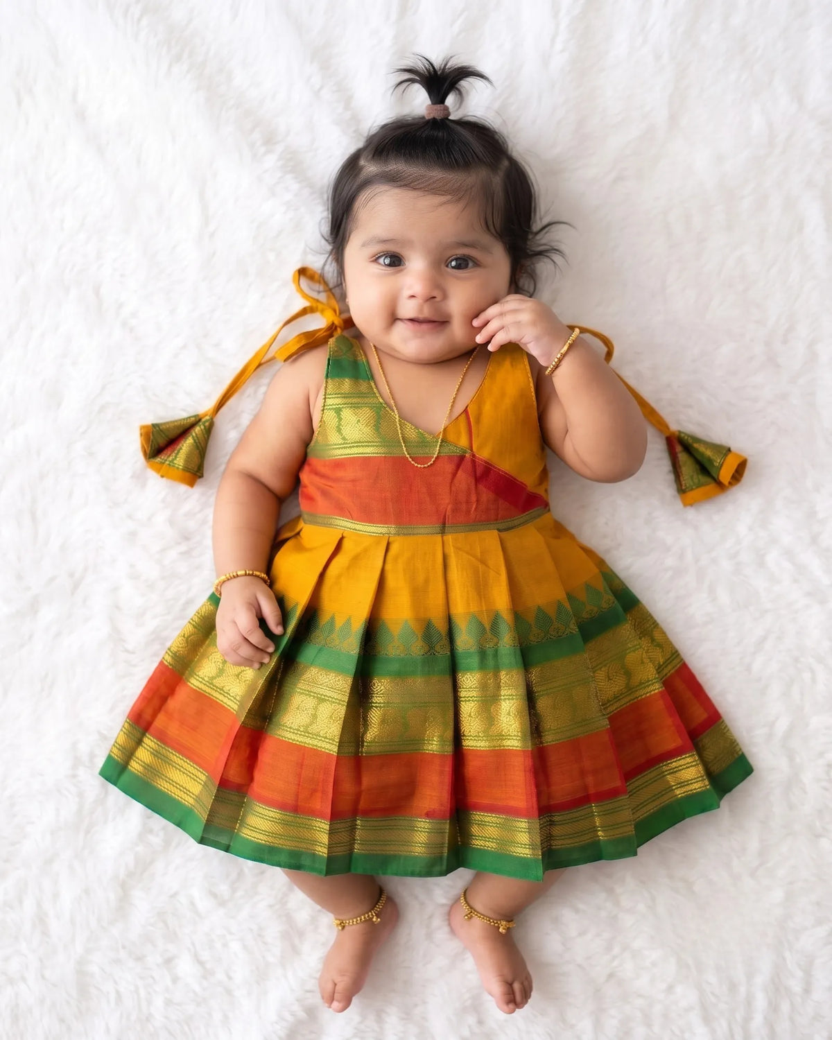Mustard Yellow Chettinad Cotton Newborn Frock - Diwali Wear LF2080