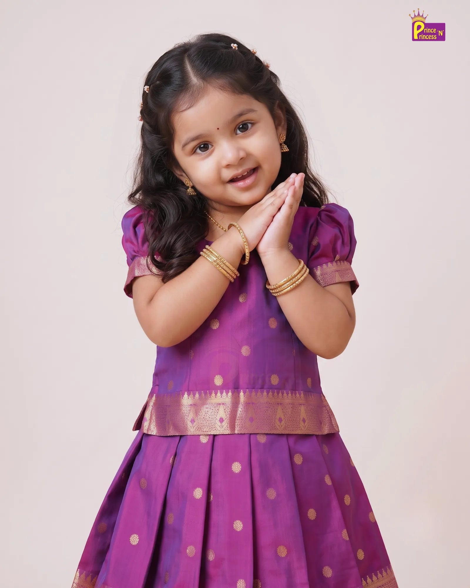 Purple Magenta Pattu Pavadai for Girls | Gold Buta Silk PPP2138