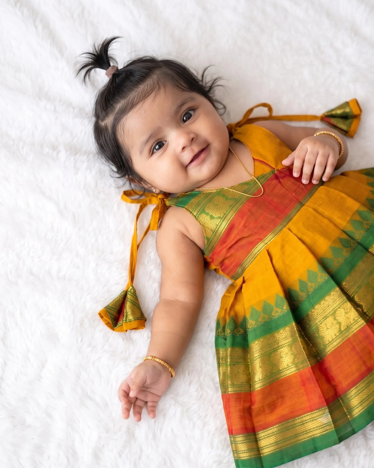 Mustard Yellow Chettinad Cotton Newborn Frock - Diwali Wear LF2080