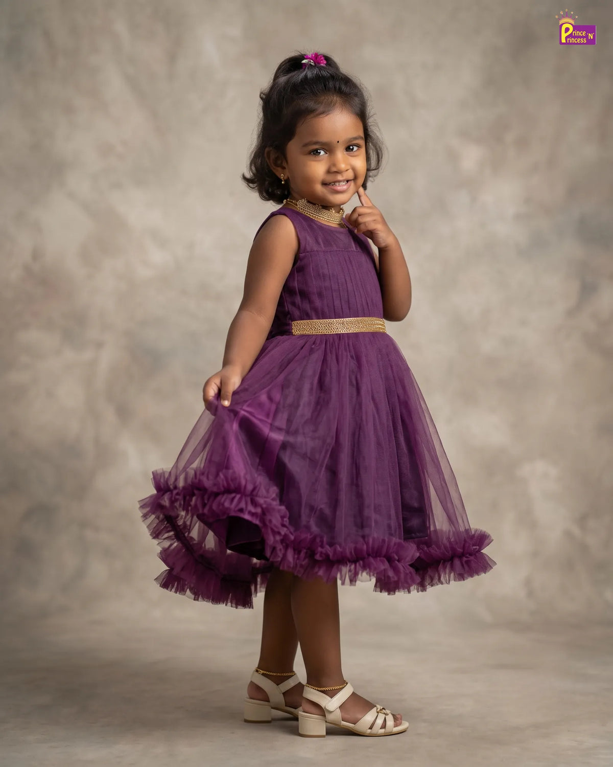 Girls Purple Tulle Dress - Ruffled Hem Party & Birthday Wear BG208
