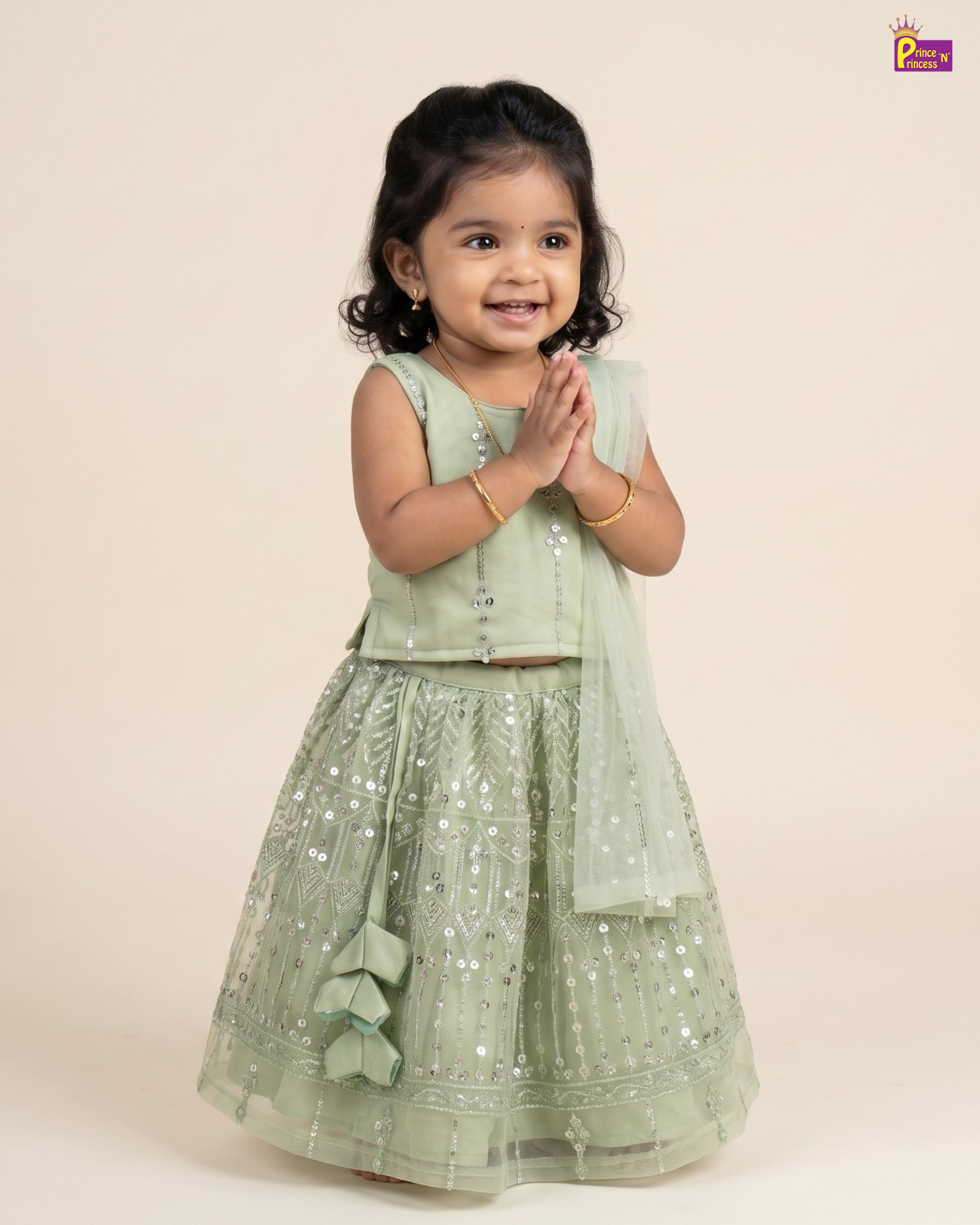 Sage Green Sequin Lehenga Choli for Girls | Festive Party Wear LC285