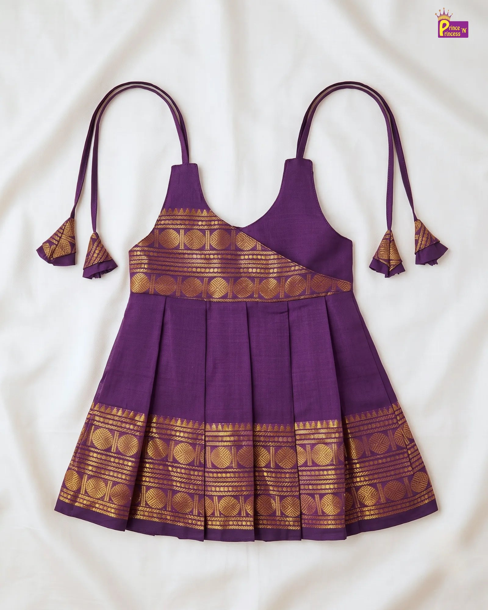 Deep Purple Chettinad Cotton Pattu Frock for Baby Girl | Gold Zari LF2038