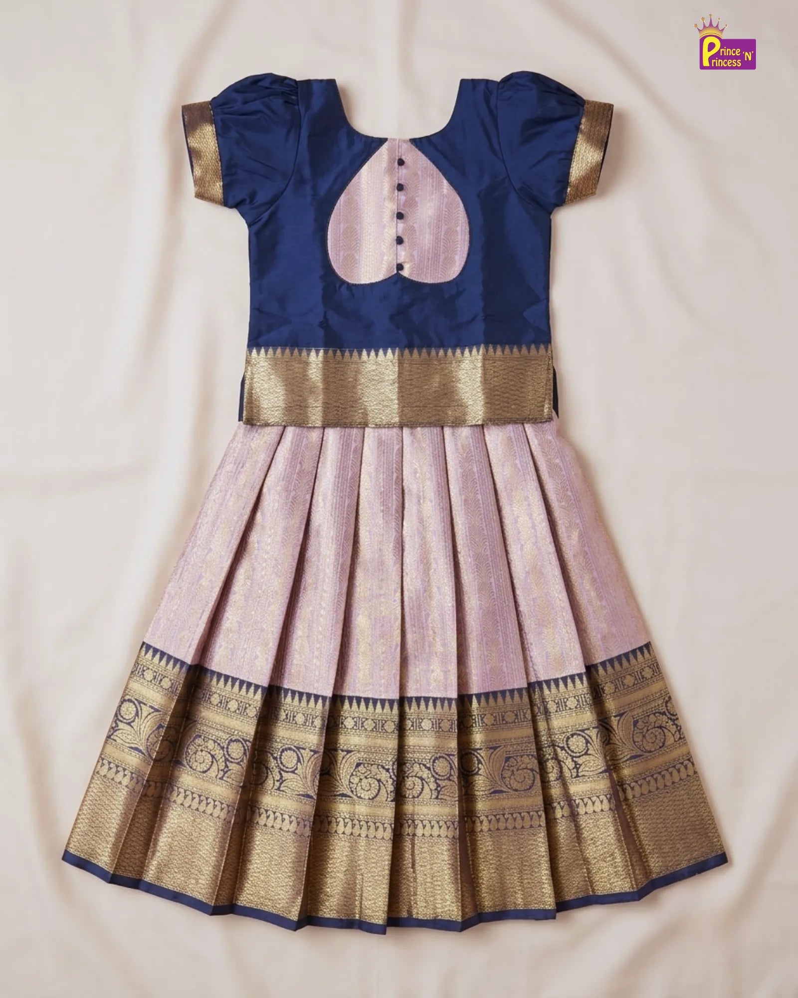 Heart Yoke Pattu Pavadai for Girls | Navy Blue lavender PPP2126