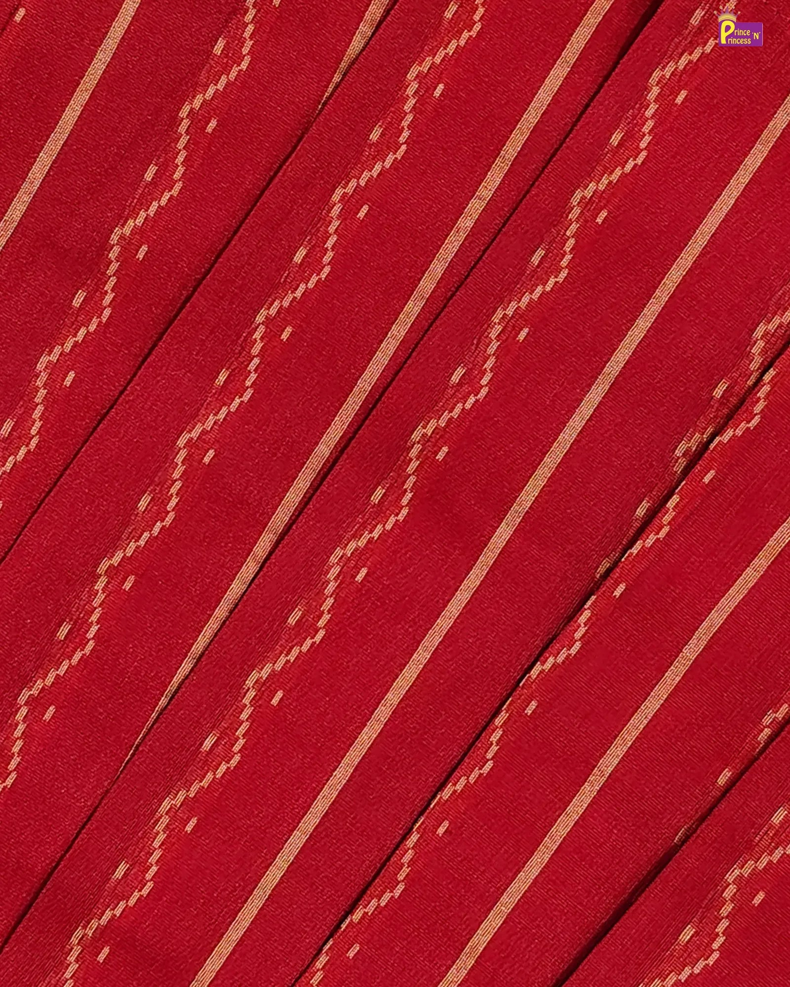 Dark Red Gold Stripe Cotton Frock for Girls | Puff Sleeve Pleated Dress CF424