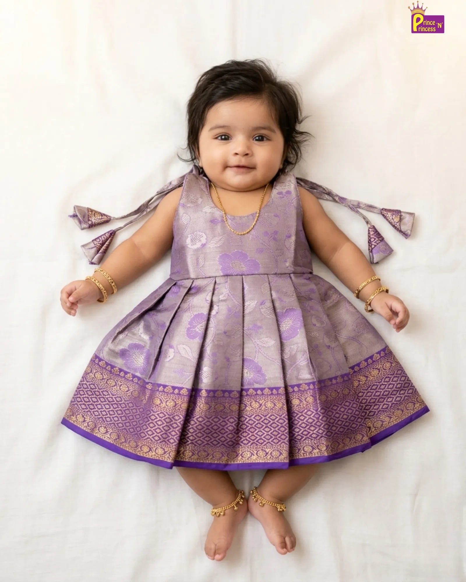 Baby Girl Blue Silk Pattu Frock – Newborn Ceremony Dress LF1820