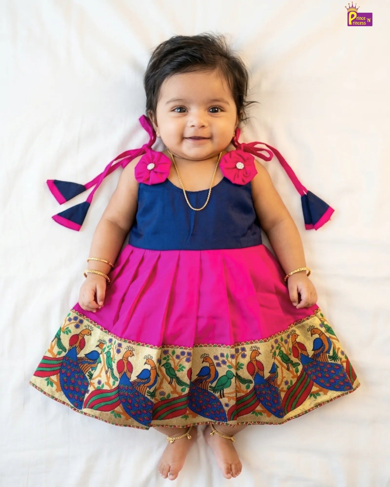 newborn pink pattu frock with peacock border only at princenprincess