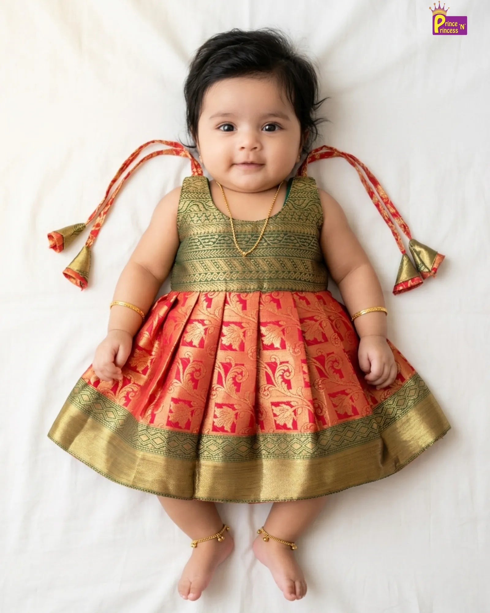 Baby Girl Red Banarasi Silk Pattu Frock - Elegent Festive look Dress LF1818