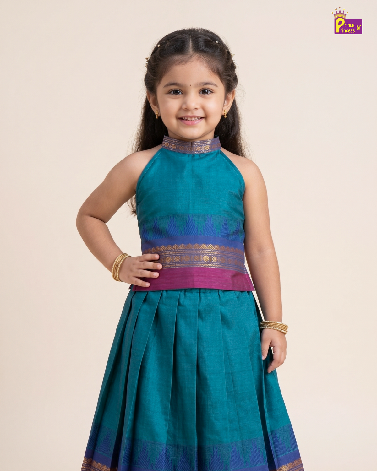 Magenta Modern Halter Neck chettinad Cotto Pattu Pavadai Set - PPP2173