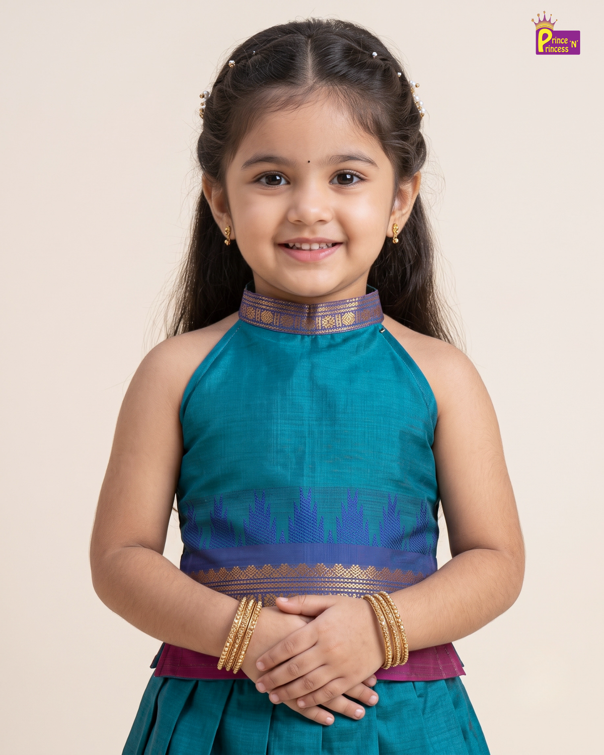 Magenta Modern Halter Neck chettinad Cotto Pattu Pavadai Set - PPP2173