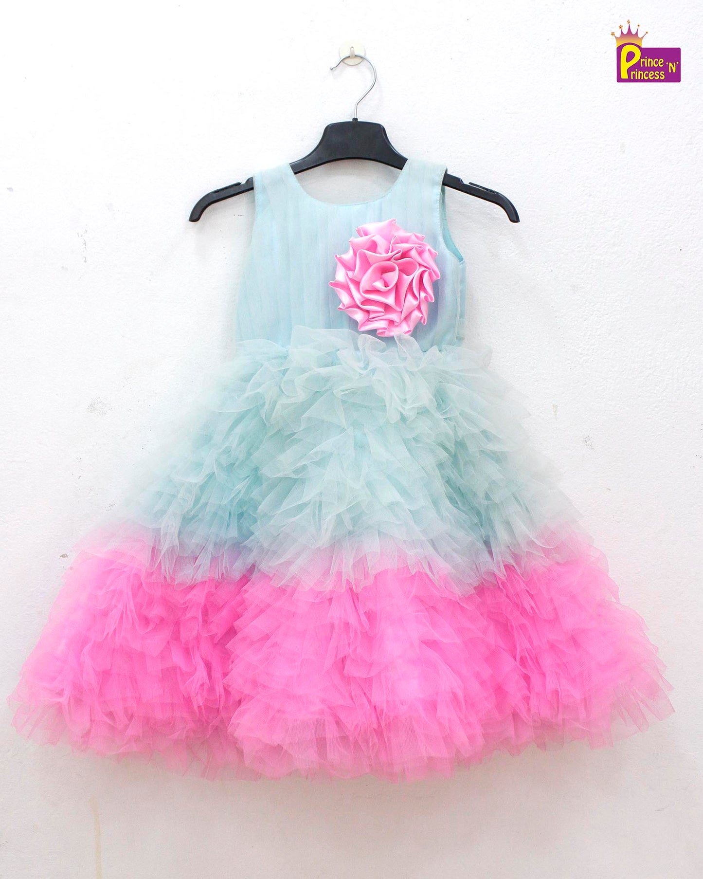 Kids Pink with skyblue Grand Birthday Gown BG136