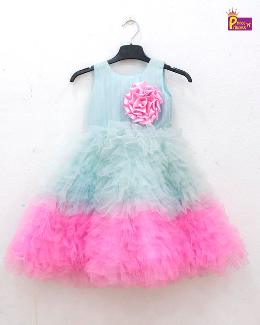 Kids Pink with skyblue Grand Birthday Gown BG136