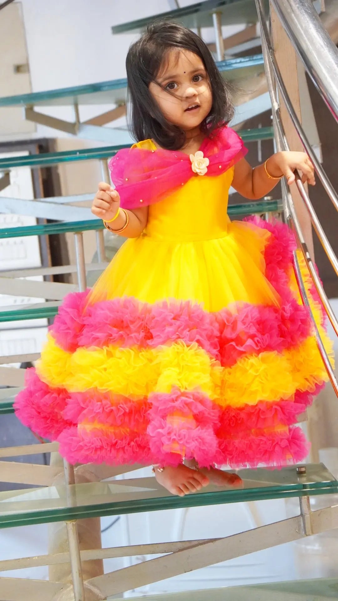 Kids Pink Orange Birthday Gown BG154