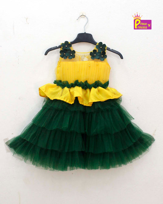 Kids Green with Yellow Girls Party Gown BG160