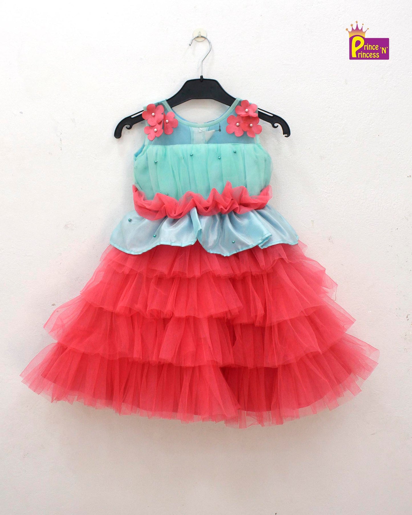 Kids Sky blue with Red Girls Party Gown BG161