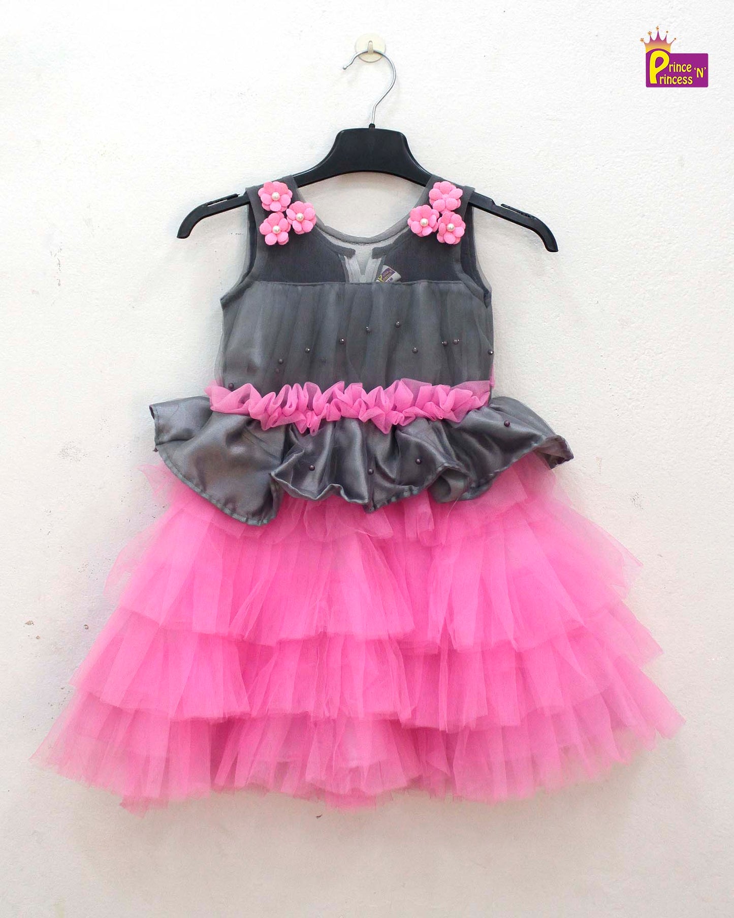 Grey with Pink Girls Party Gown BG162