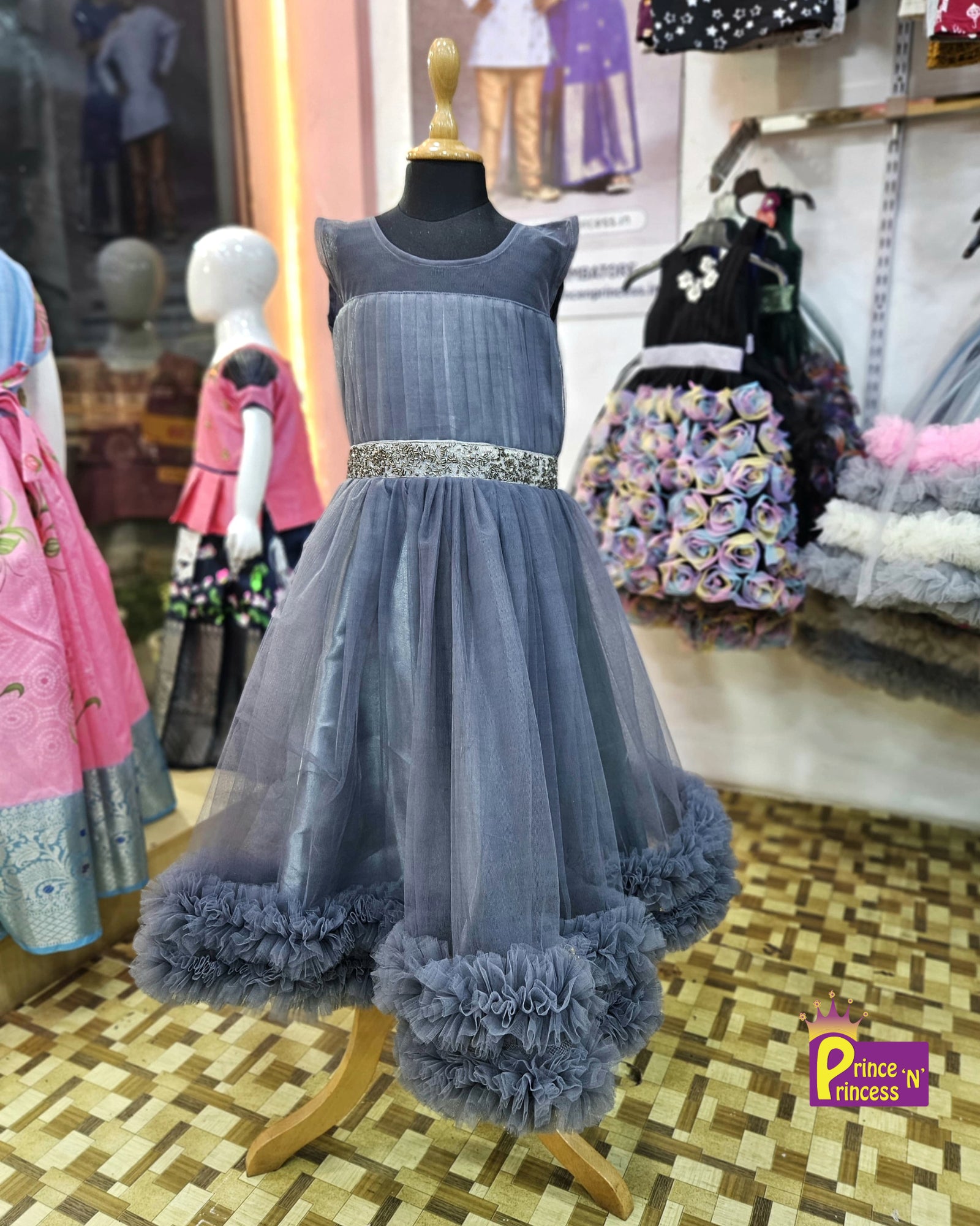 Kids Ash Grey Party frock Gown BG202 - Prince N Princess