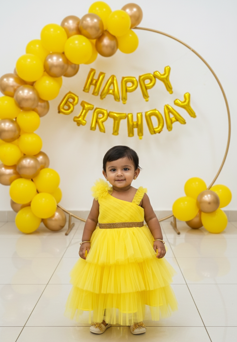 Yellow Kids Birthday Frock  BG247