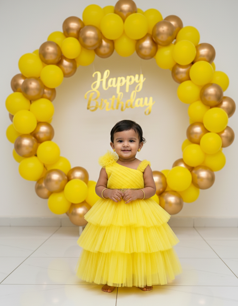 Yellow Kids Birthday Frock  BG247