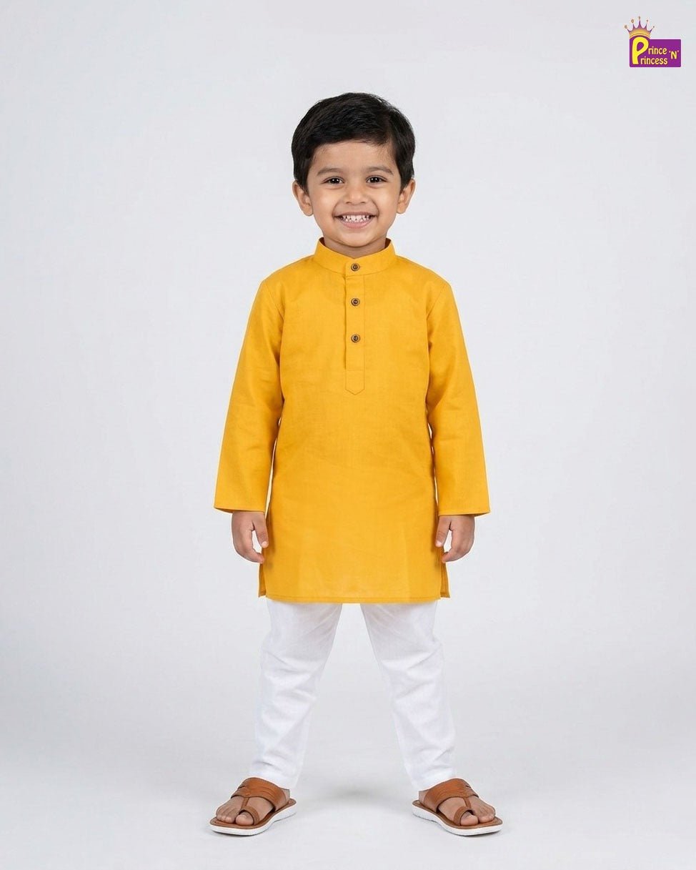 Boys Mango Yellow Cotton Kurta Pajama KP215 - Prince N Princess