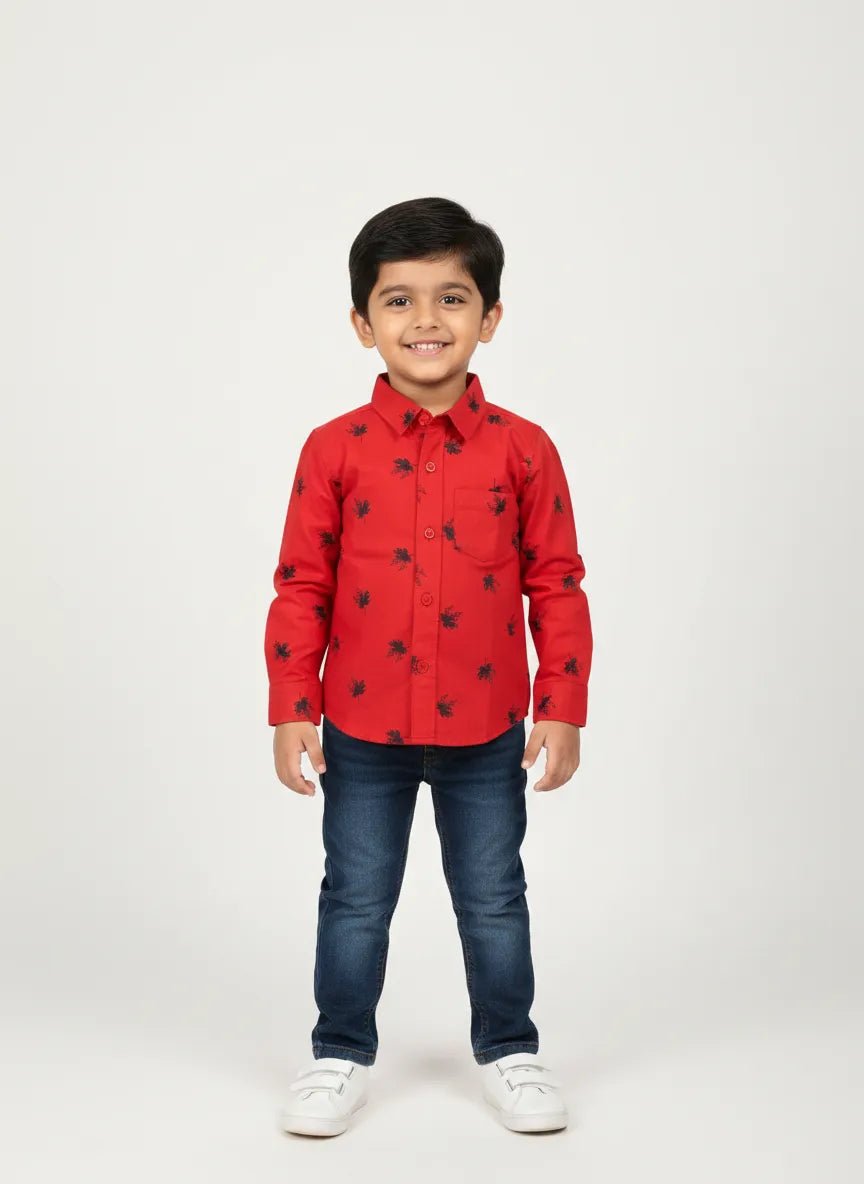 Kids Printed Full Sleeve Shirt in Red ST126 - Prince N Princess