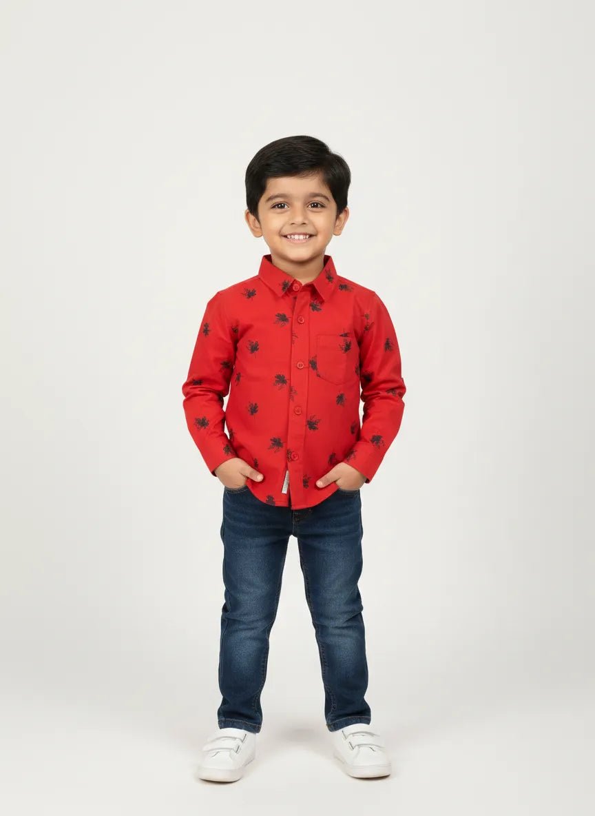 Kids Printed Full Sleeve Shirt in Red ST126 - Prince N Princess