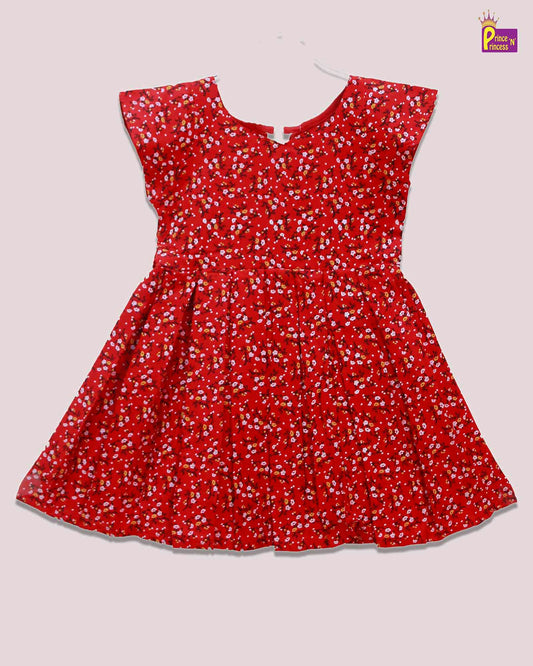 Kids Red Cotton Frock CF309