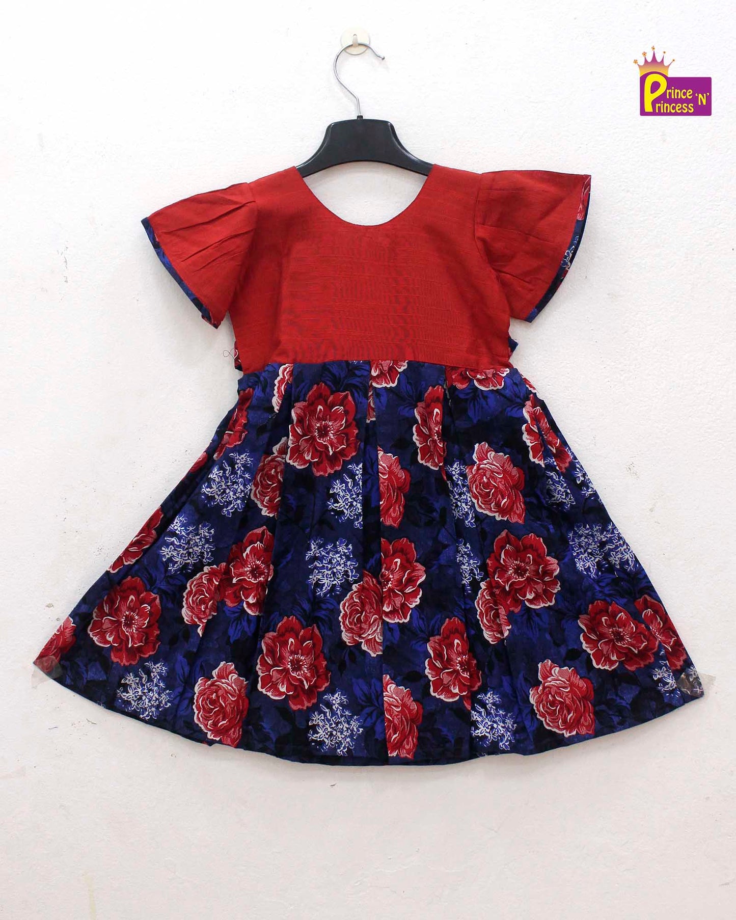 Kids Floral Maroon with Navy Cotton Frock CF034