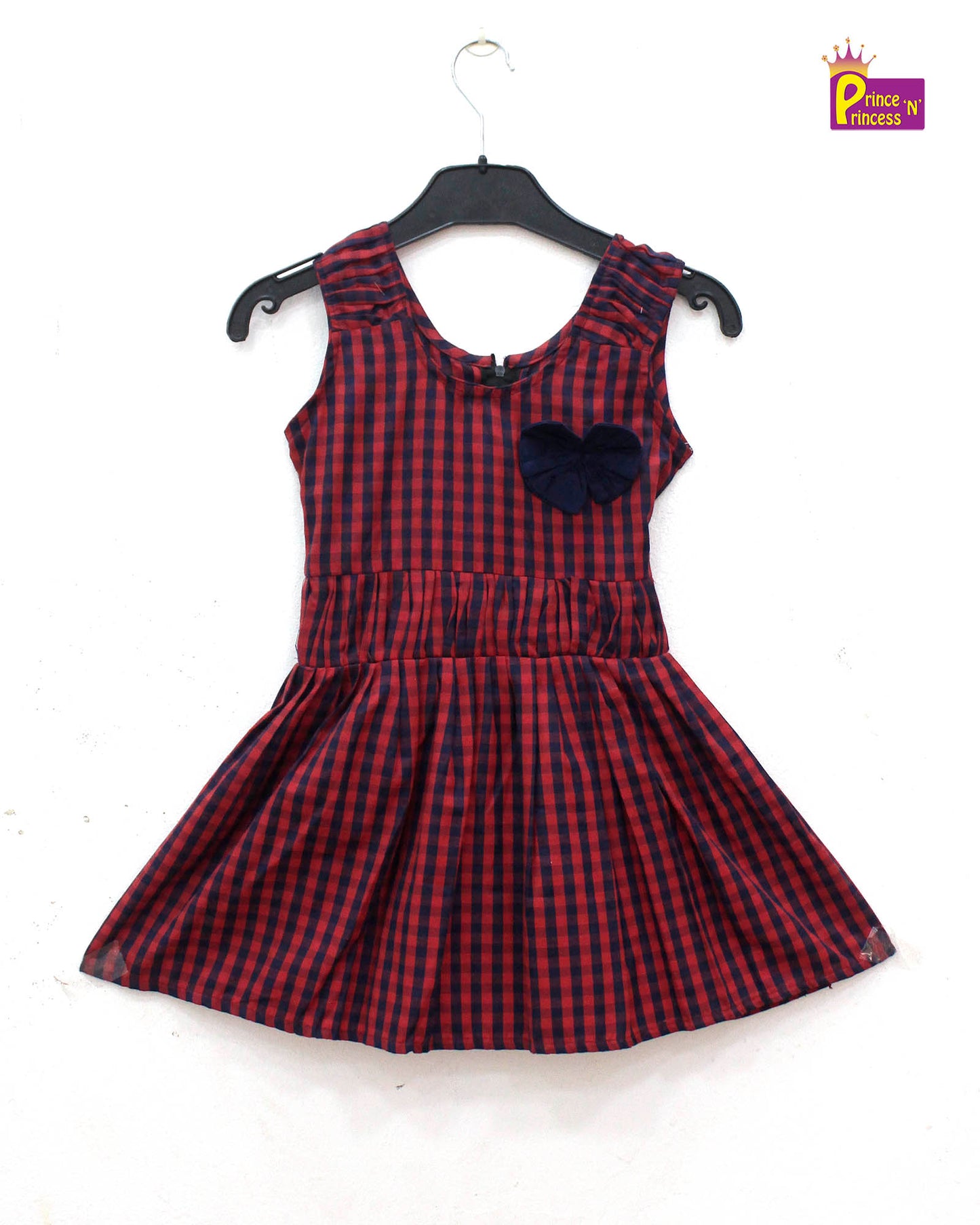 Kids Maroon with Navy Cotton Frock CF050