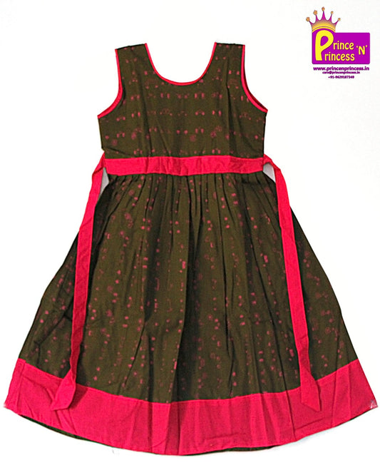 Kids Pink Green Cotton Frock CF056