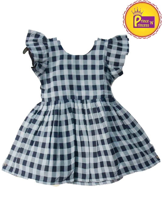 Kids Grey with Blue Printed Cotton Frock CF117