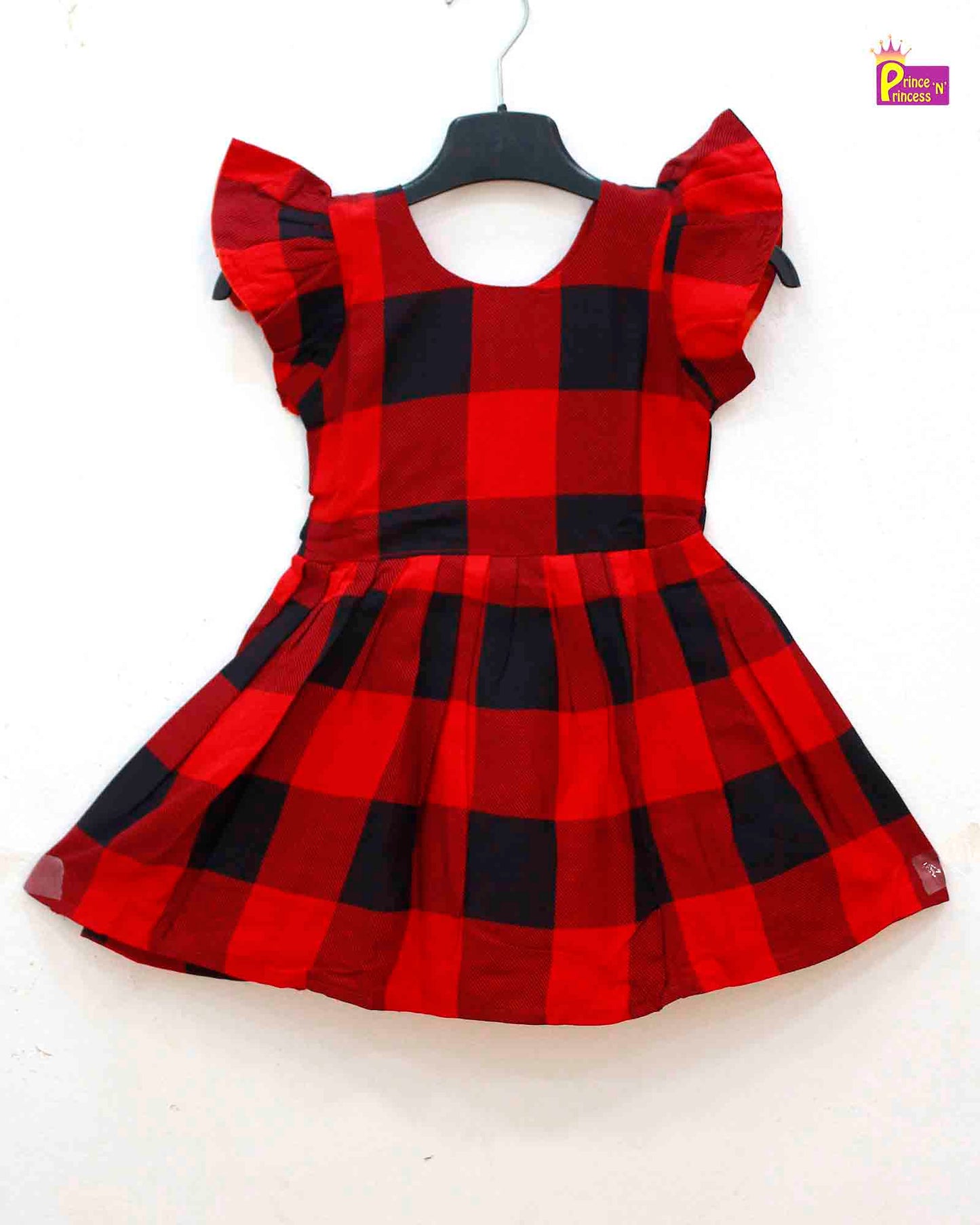 Cotton Black Red Frock in Checks Desgin CF134