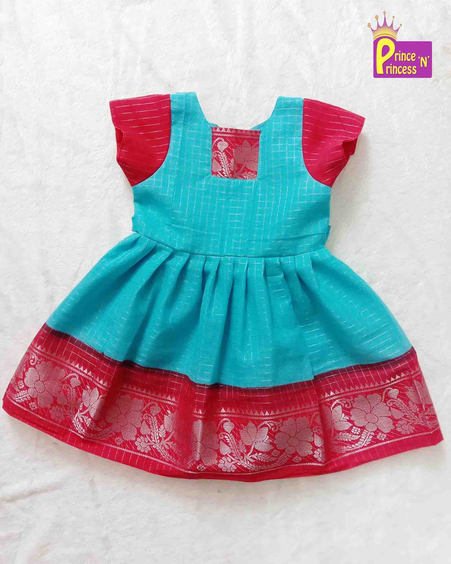 Prince N Princess Skyblue Sungudi Cotton Frock CF142