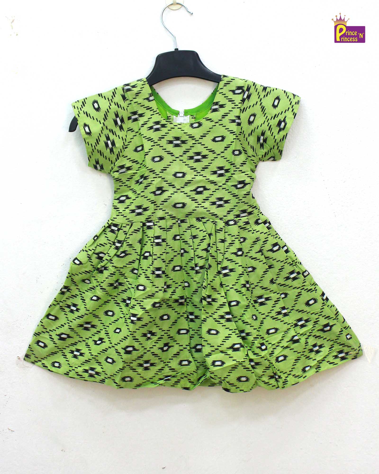Kids Green Printed Cotton Frock CF174
