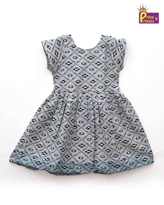 Kids Grey Printed Cotton Frock CF176