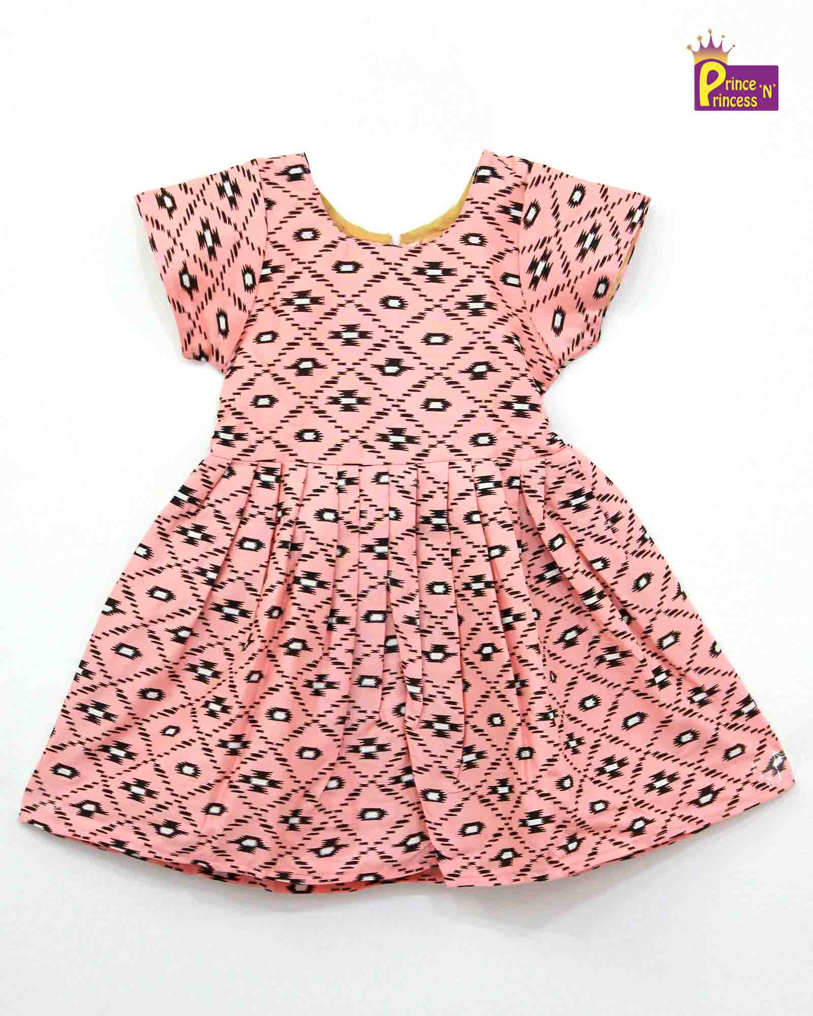 Kids Pink Printed Cotton Frock CF178
