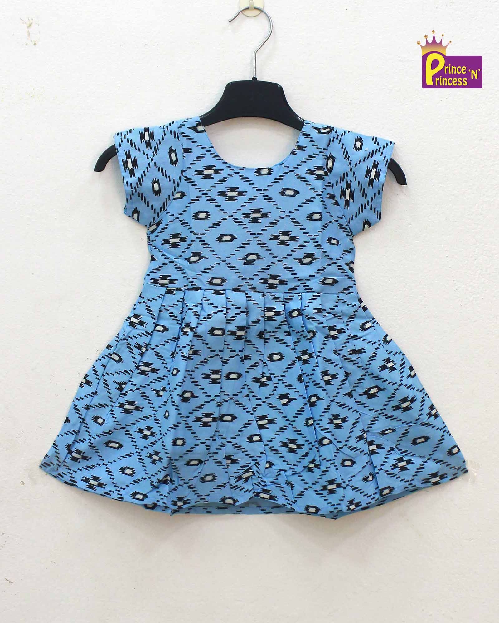 Kids Blue Printed Cotton Frock CF180