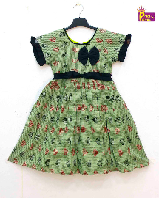 Kids Green Cotton Frock CF245