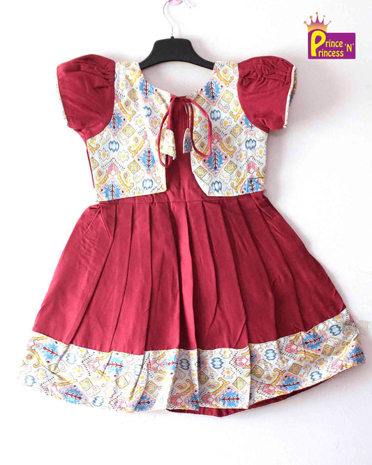 Cotton Maroon white Frock with Over coat Desgin CF252