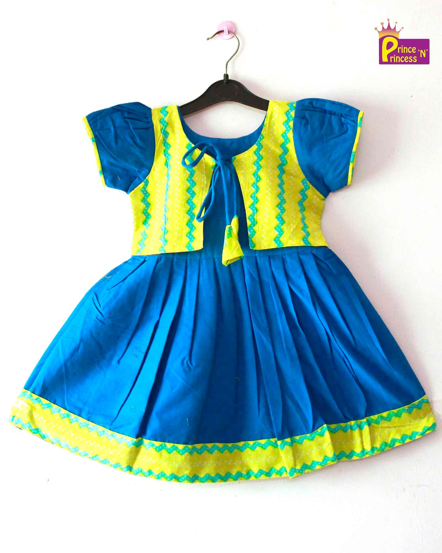 Cotton Blue Yellow Frock with Over coat Desgin CF254