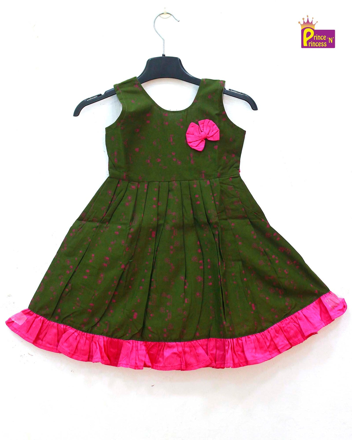 Kids Pink Green Frill Cotton Frock CF274