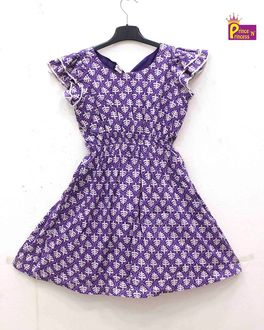 Kids Purple Cotton Frock CF294