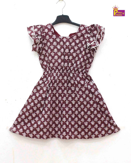 Kids Maroon Cotton Frock CF297