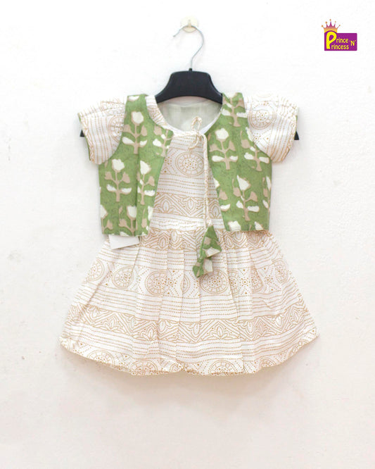 Kids Green Coat Cotton Frock  CF305